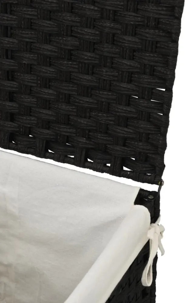 fekete polyrattan szennyeskosár fedéllel 46x33x60 cm