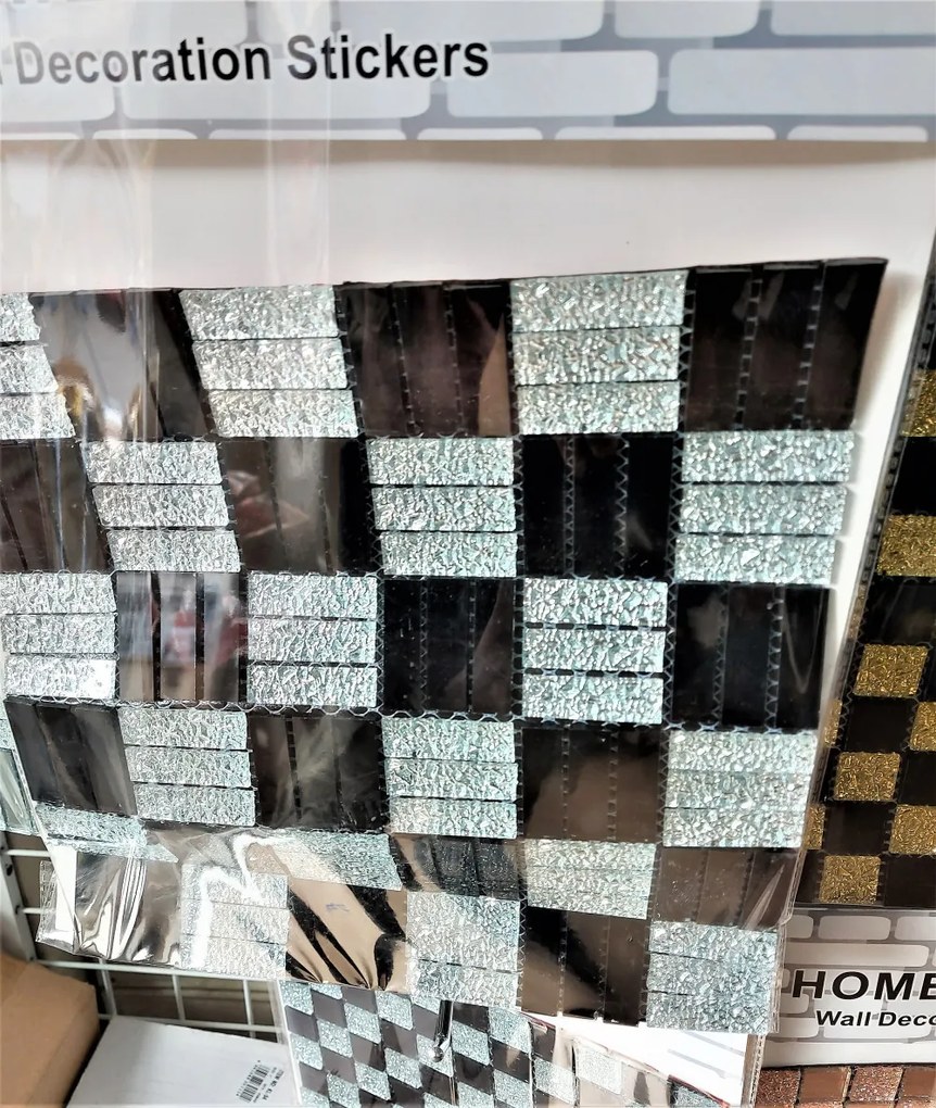 3D Öntapadós Ragasztható Antracit - Fehér Kristály Mozaik - Csempe - Mozaik Panel 30 X 30 C Hármas tagolás