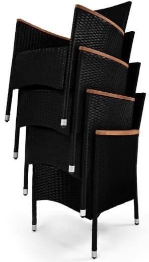 Casaria® Kerti rattan szett Berlin premium 1+8 - fekete/fa