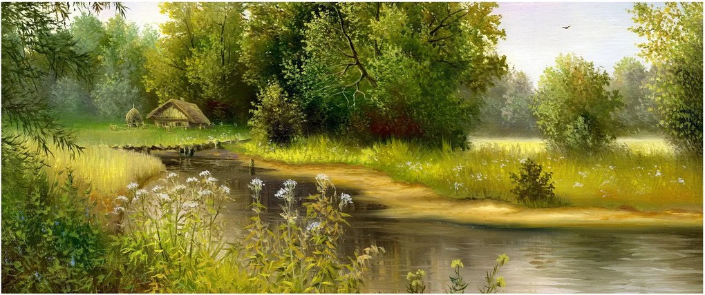 Kép - folyó az erdőnél, olajfestmény (120x50 cm)