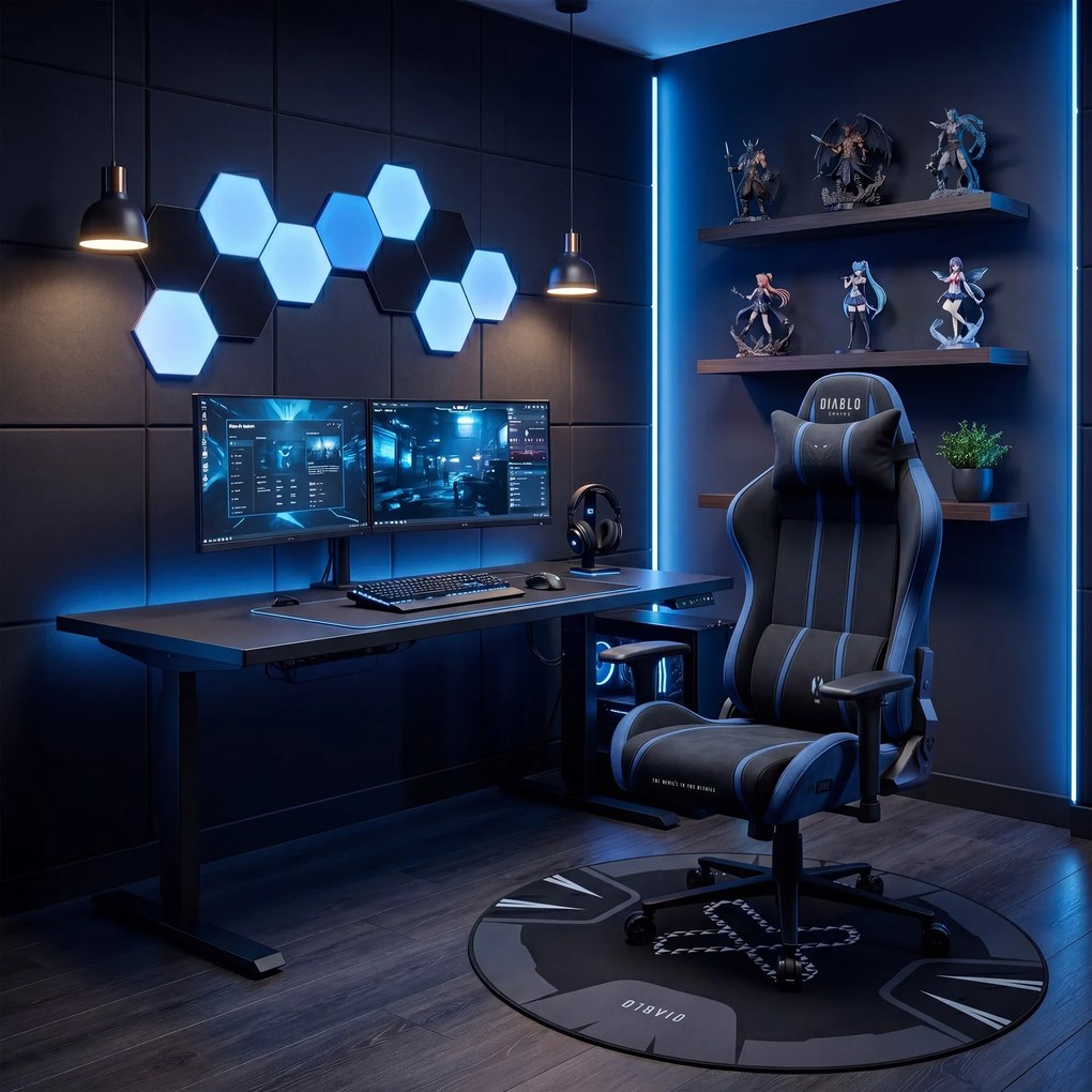 Gamer szék szövet King Size, fekete-kék: Diablo X-One 2.0 Night Blue