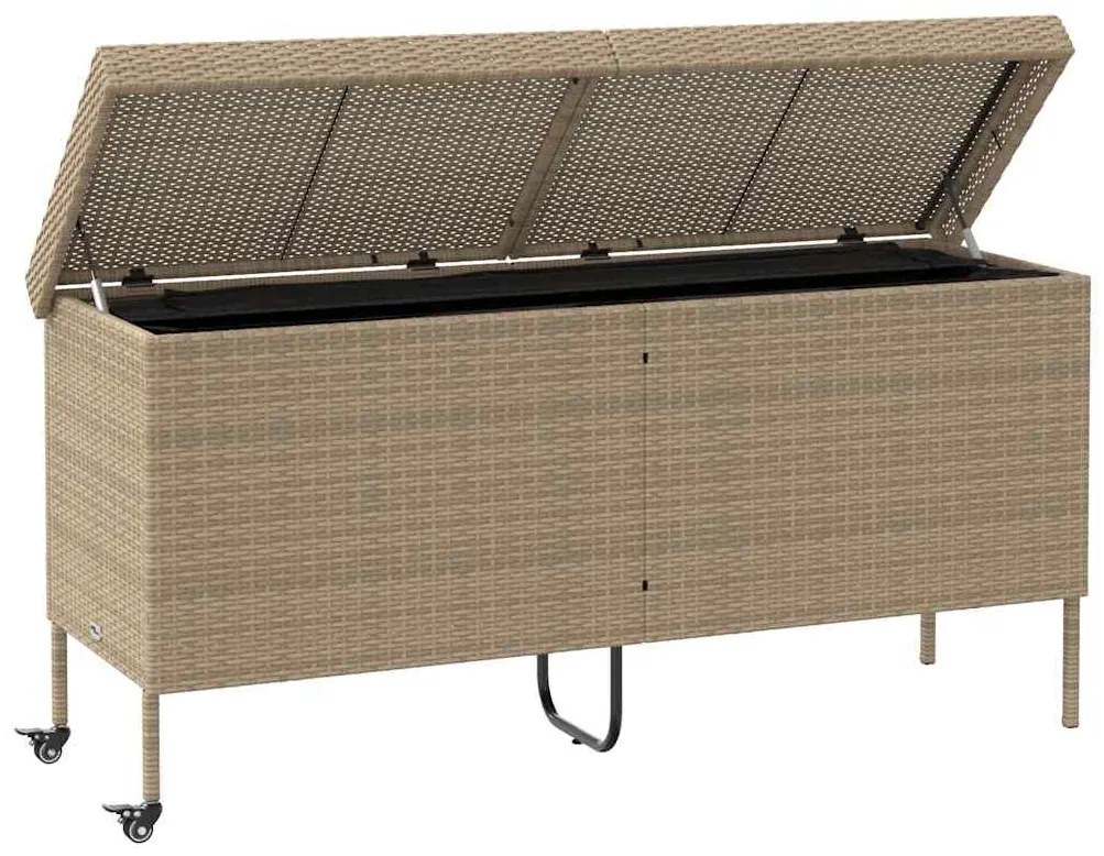 bézs polyrattan kerti tárolóláda kerekekkel 160x55x75 cm