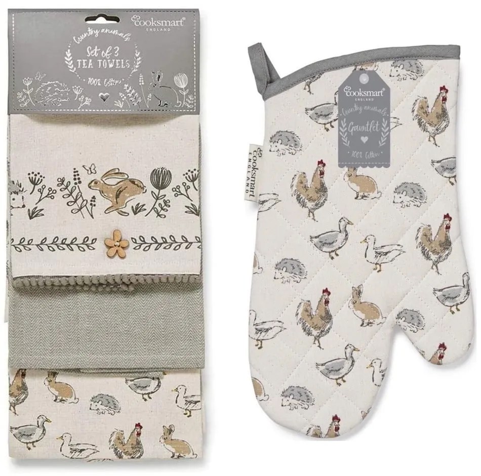 Konyharuha és edényfogó szett 4 db-os Country Animals – Cooksmart ®