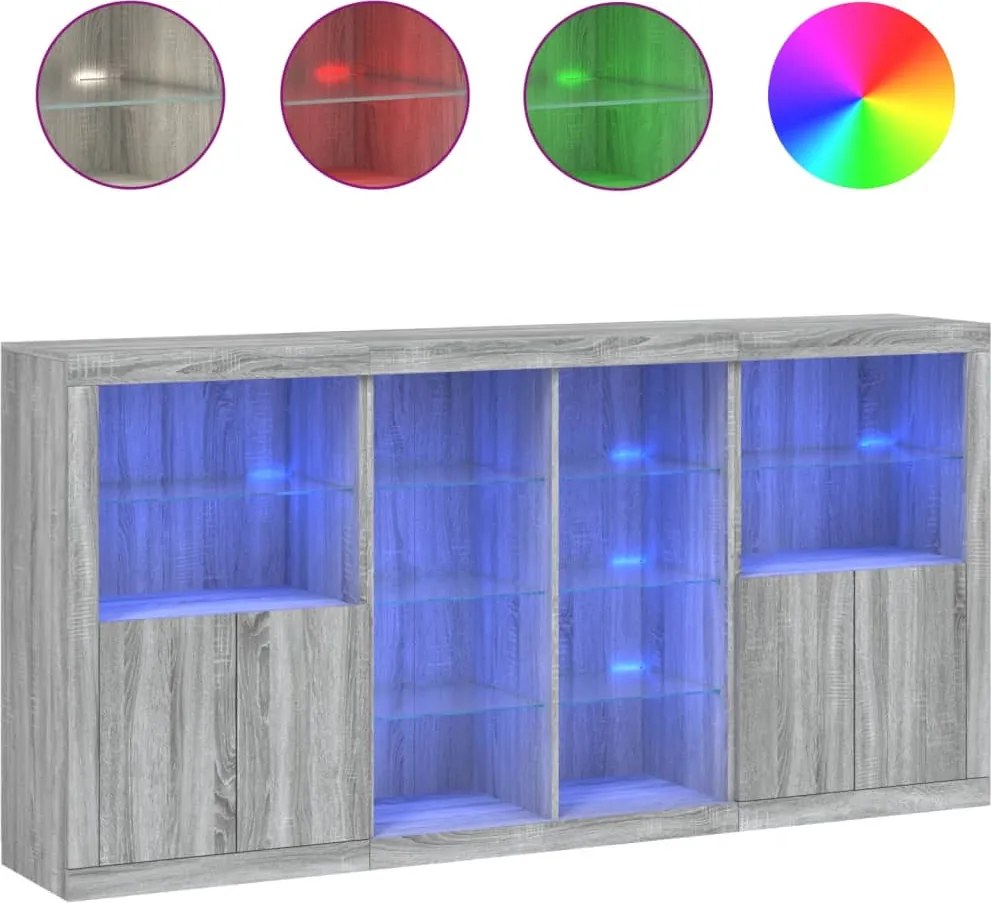 vidaXL szürke sonoma színű tálalószekrény LED-ekkel 202 x 37 x 100 cm