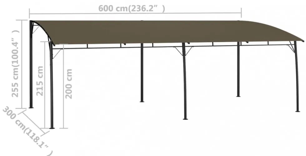 tópszínű kerti napellenző 6 x 3 x 2,55 m