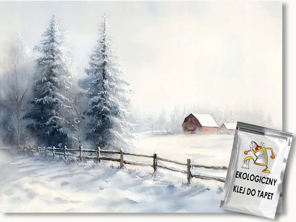 Fotótapéta Flizelina Tájkép Falu Fák Tél Hó Fagy 150x105 ragasztó