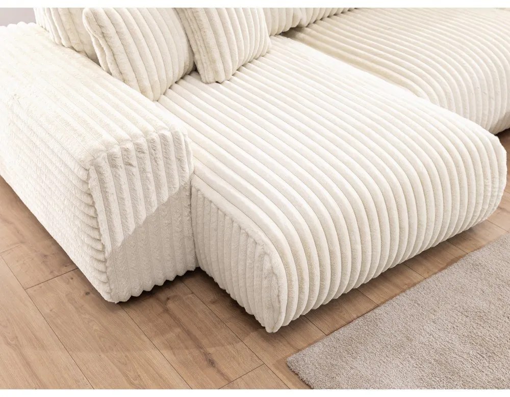 Krémszínű kordbársony sarokkanapé (jobb oldali-U alakú) Justin – Ropez