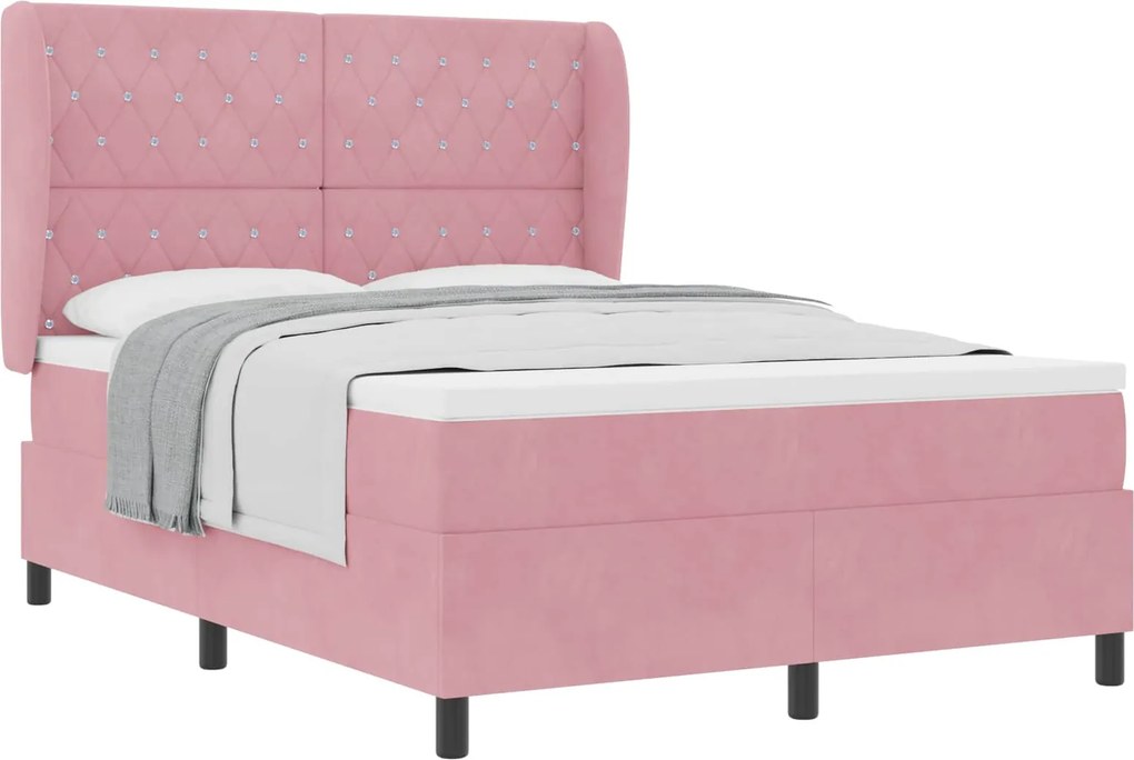 vidaXL Boxrugós ágy matracmal Rózsaszín 190 x 140 cm Poliészter