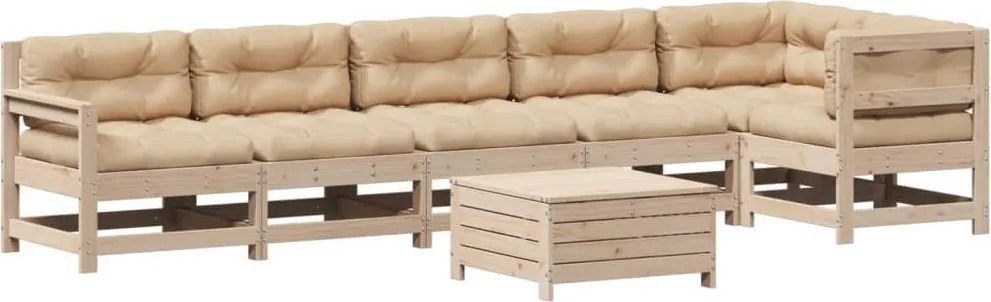 vidaXL 7 részes tömör fenyőfa kerti ülőgarnitúra párnával