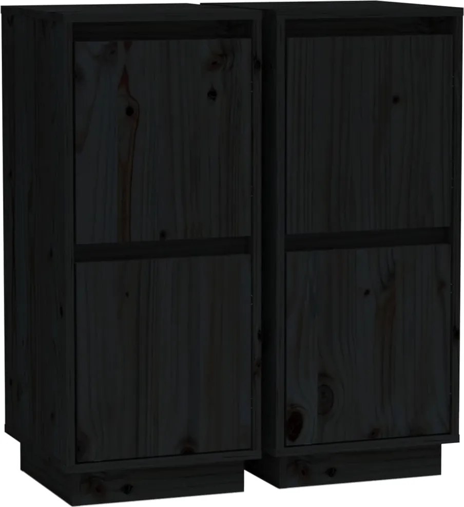 vidaXL 2 db fekete tömör fenyőfa tálalószekrény 31,5 x 34 x 75 cm