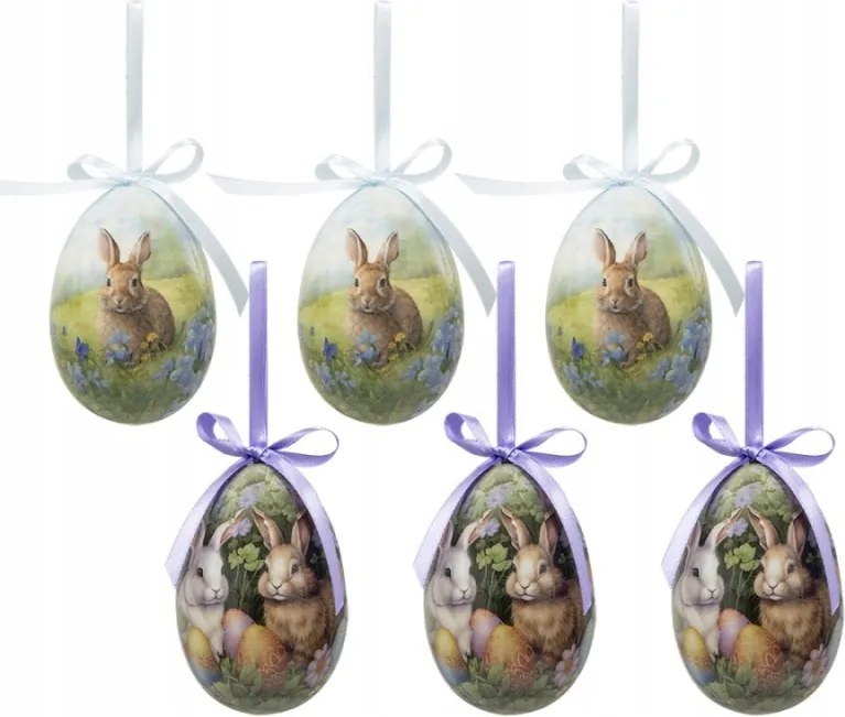 6 db-os kék és lila húsvéti tojás szett nyuszikkal II. 7x10 cm
