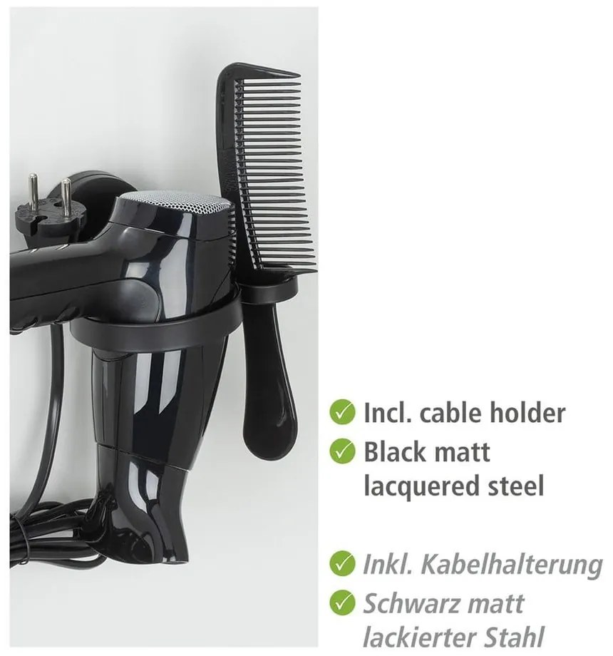 Static-Loc® Pavia fekete fali hajszárító tartó - Wenko
