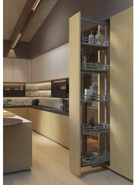 Konyhai fémrács, kamravasalat, 300mm, antracit, teljes kihúzású, csillapított záródás, 1215-1515mm, 4 kosár SIGE, Infinity Plus 260