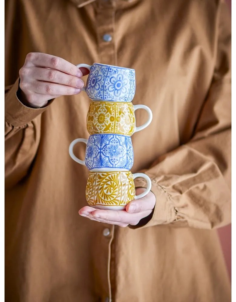 Kék-narancssárga kőedény eszpresszó csésze szett 4 db-os 155 ml Milton – Bloomingville