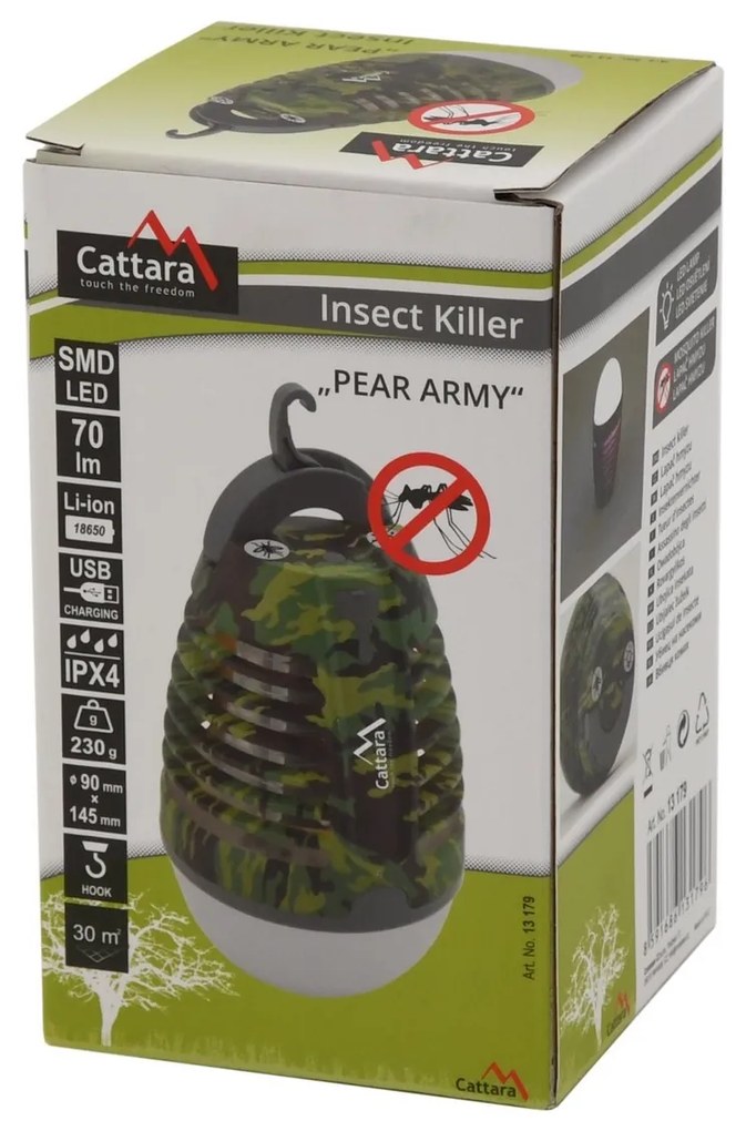 Cattara tölthető lámpa rovarriasztó funkcióval Pear army, 70 lm