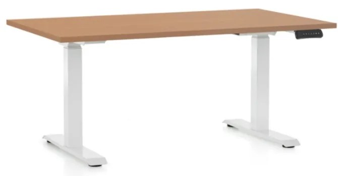 Állítható magasságú asztal OfficeTech D, 140 x 80 cm, fehér alap, bükkfa