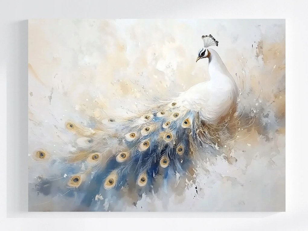 Canvas Vászonkép Elegáns Páva Fehér Tollak Glamour Art 80x60