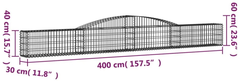 9 db íves horganyzott vas gabion kosár 400x30x40/60 cm