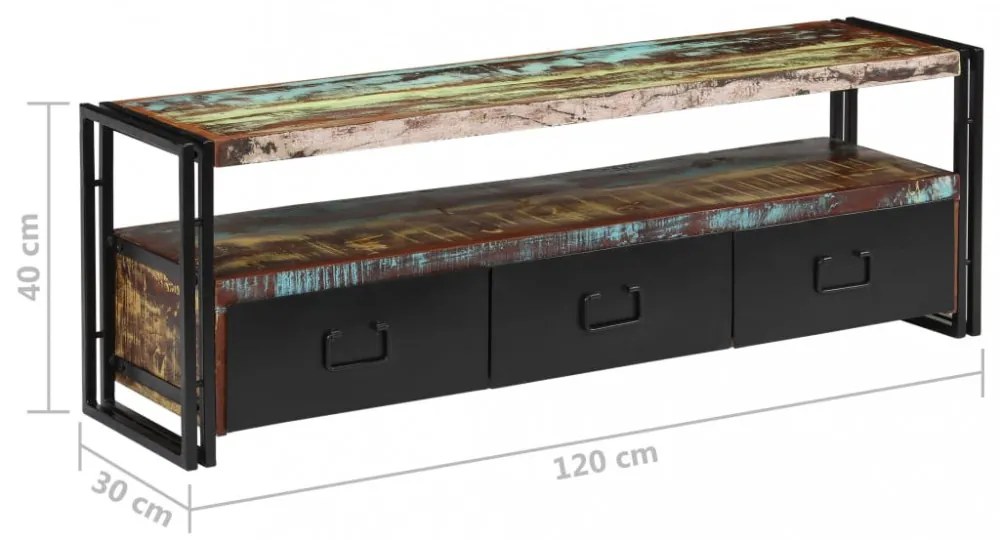 tömör újrahasznosított fa TV-szekrény 120 x 30 x 40 cm