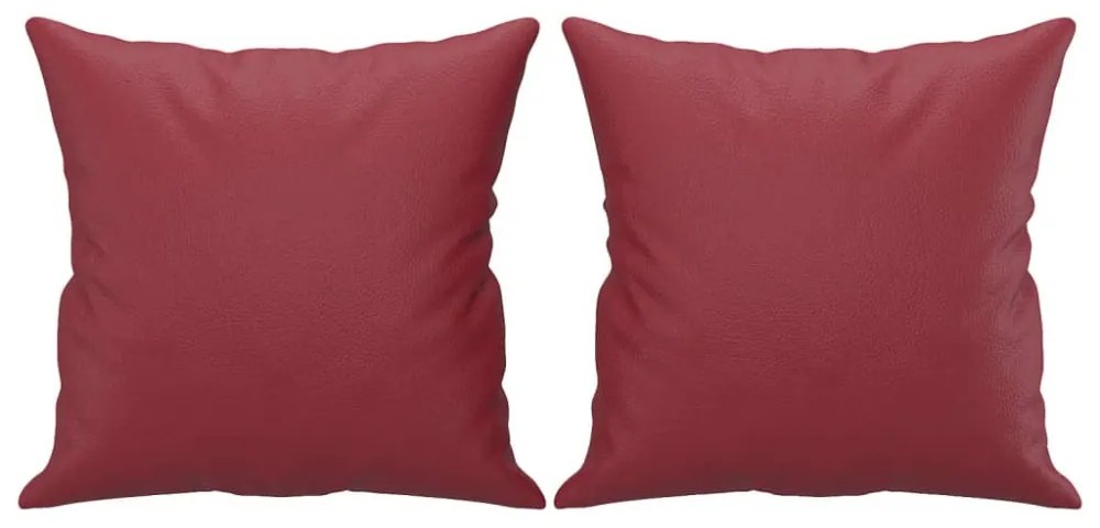 2 személyes bordó műbőr kanapé díszpárnákkal 120 cm
