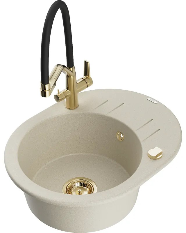 Mexen Kevin egykamrás gránit mosogató Duo konyhai csappal, bézs - 6517-69-671701-57-G