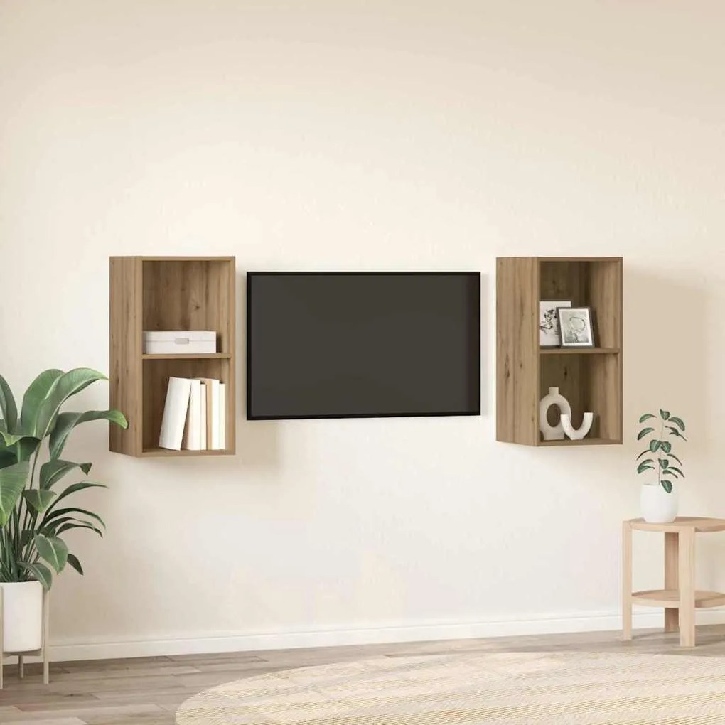 Fali TV Szekrény 2 pcs Kézműves tölgy 37 x 37 x 72 cm Faanyag