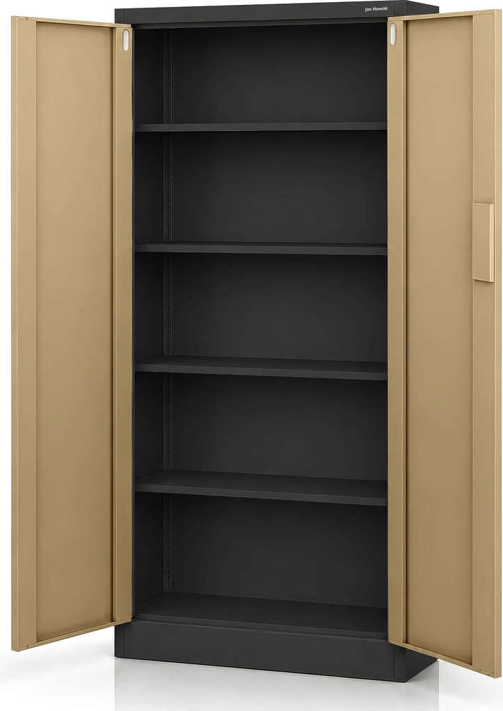 Fém irodai szekrény kódzárral, antracit, dió, 900x1850x400 mm: DANIEL Eco Design