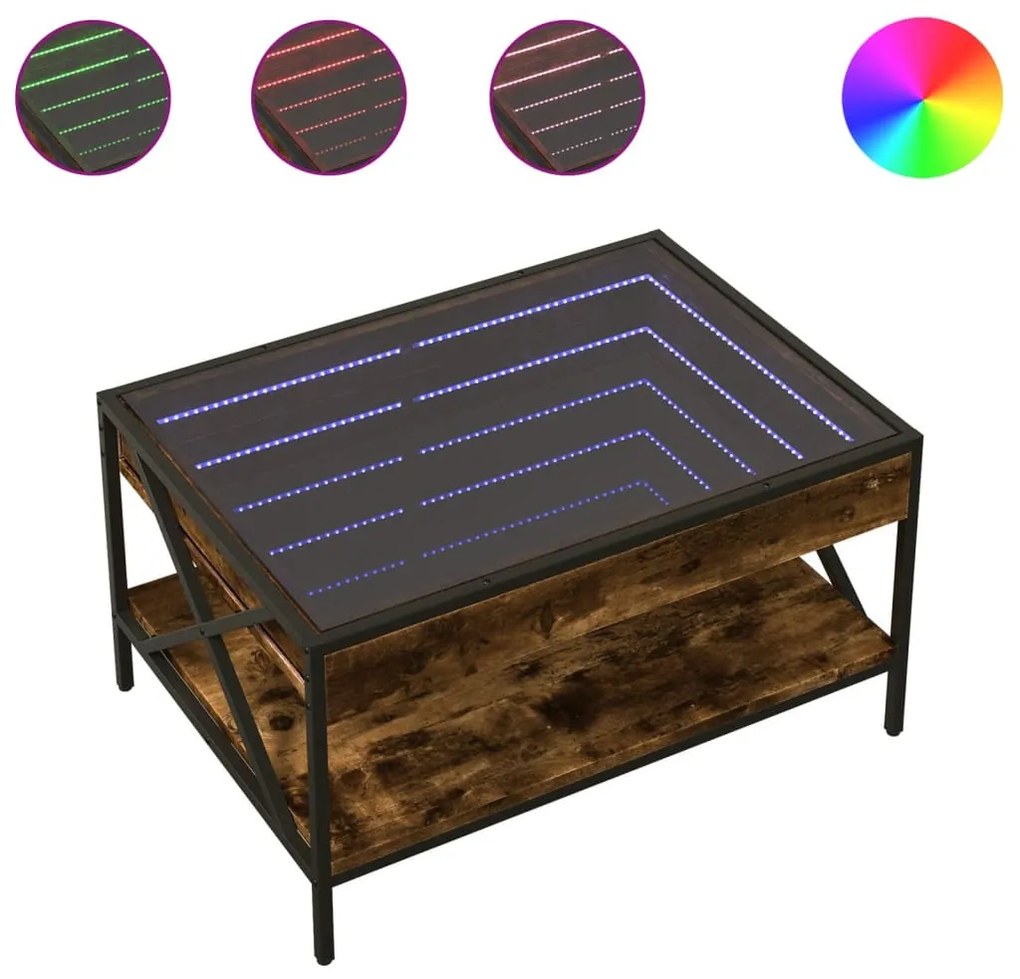 Füstös tölgy végtelen hatású LED-es dohányzóasztal 70x50x38 cm