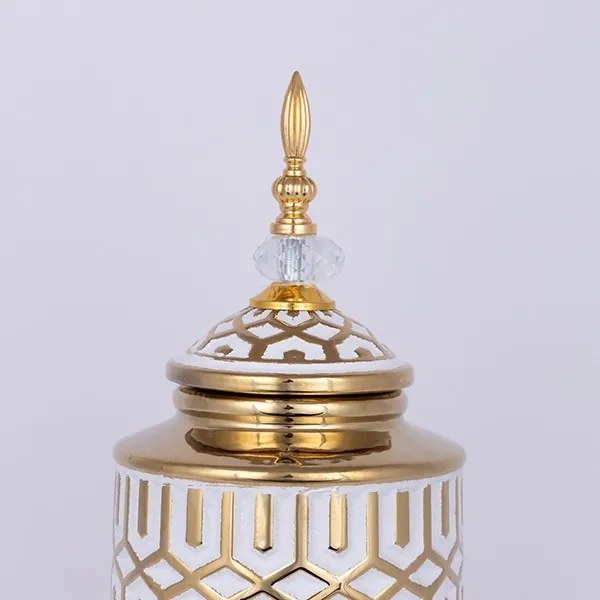 Kerámia tégely 45,7x16,9 cm arany/fehér