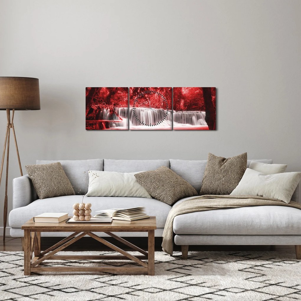 Kép - Vízesés, piros (órával) (90x30 cm)