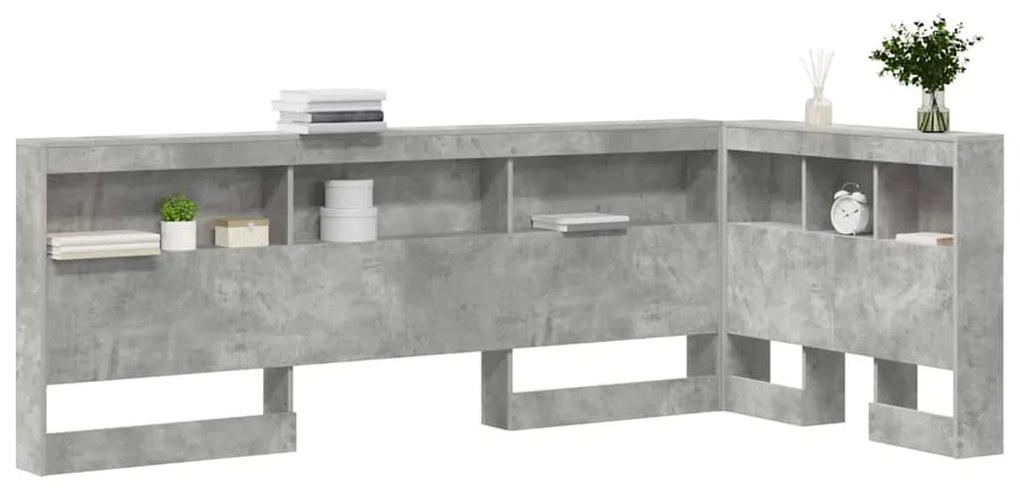 Tároló fejtámla polcokkal tárolóval Beton szürke 90 cm Faanyag