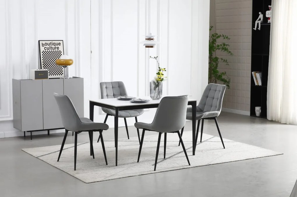 BERA világosszürke bársony szék fekete lábakkal