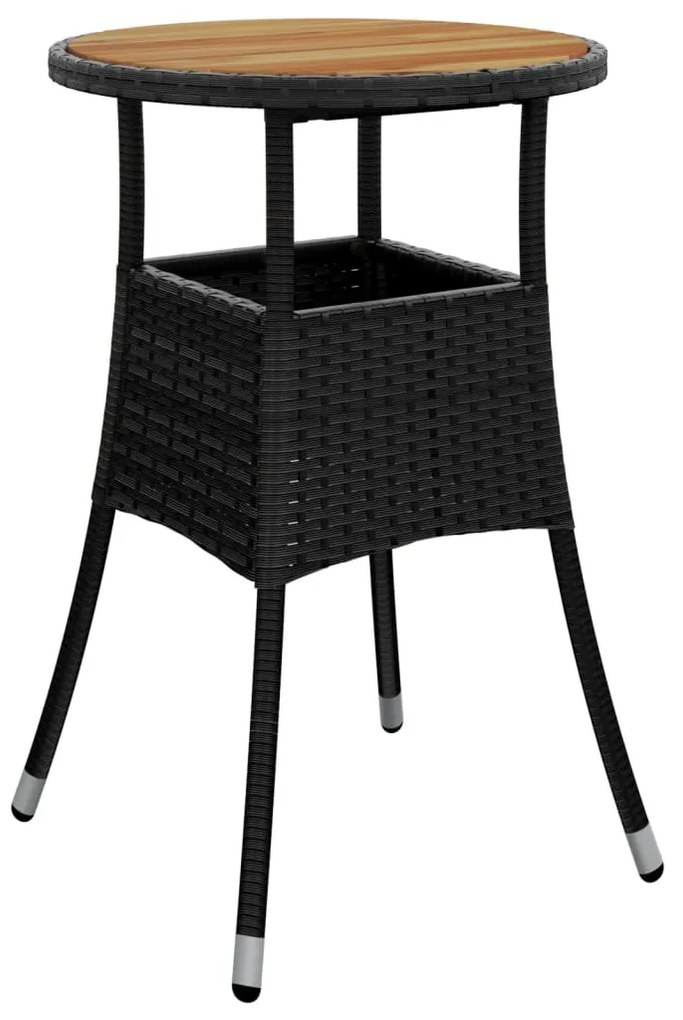 vidaXL fekete akácfa és polyrattan kerti asztal Ø60 x 75 cm