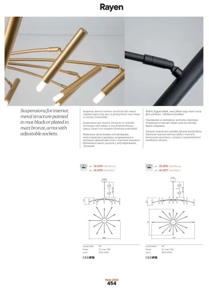 Redo 01-2776 - Csillár rúdon RAYEN 16xG9/10W/230V bronz