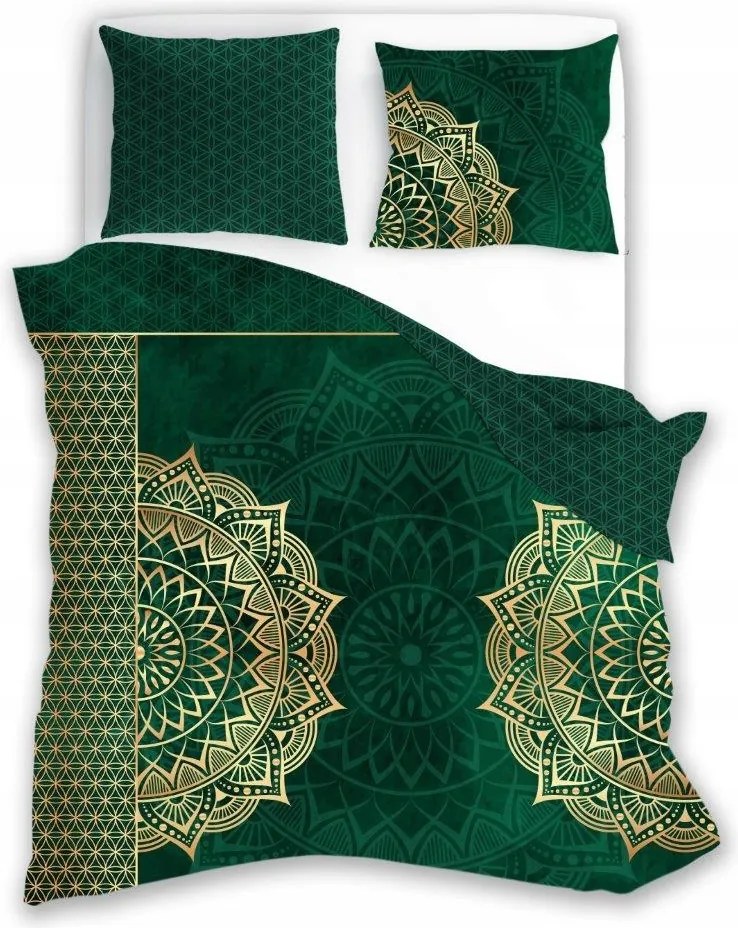 Elegáns Zöld-arany Ágyneműhuzat Mandala Pamut Szatén 220x200