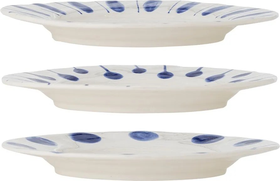 Fehér-kék kőedény tányér készlet 3 db-os ø 28 cm Linora – Bloomingville