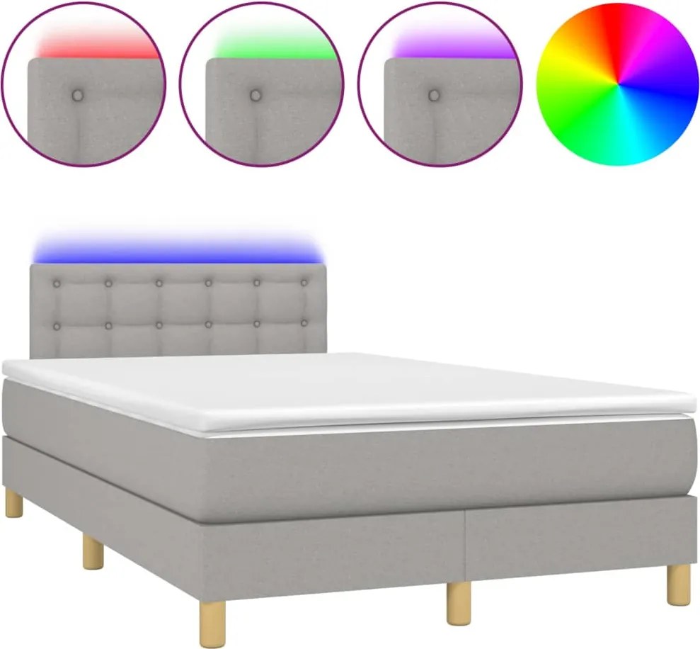 vidaXL világosszürke szövet rugós és LED-es ágy matraccal 120 x 200 cm