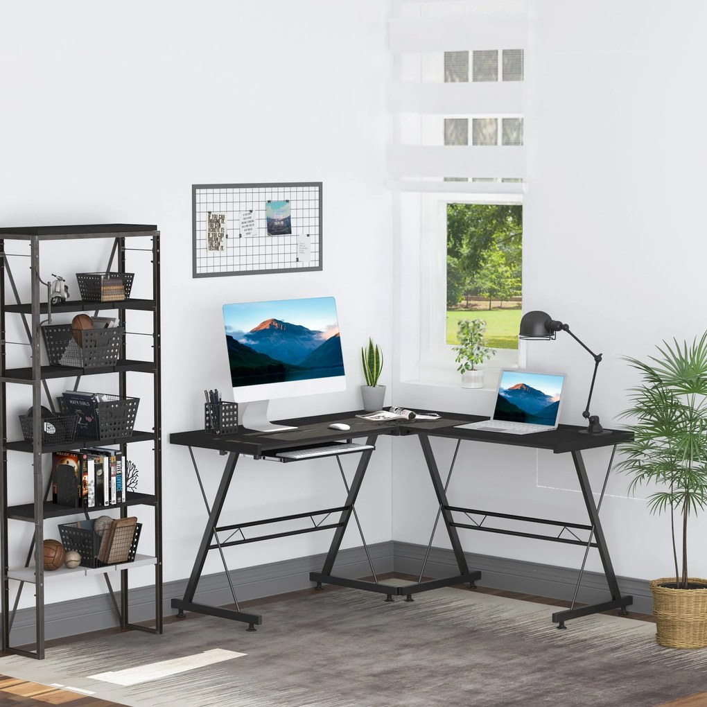 HOMCOM Számítógép Íróasztal Otthoni Irodához - 2 Típusú L-alakú Sarokasztal 130x130x73,5 cm Egyenes Íróasztal Acél Váz | Aosom