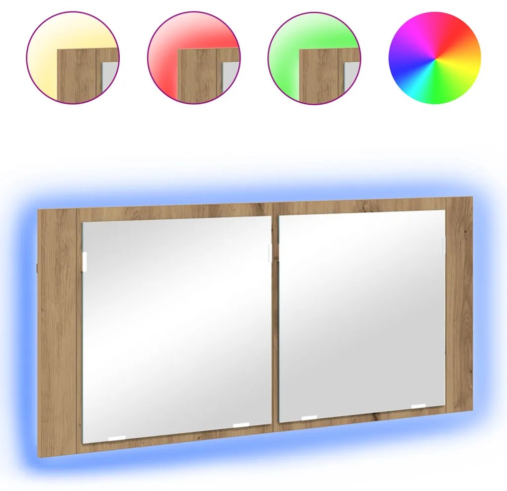 LED Tükörszekrény Kézműves Tölgyfa 100x12x45 cm Mérnöki Fa