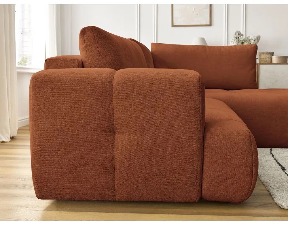 Téglavörös kinyitható-tárolóhelyes sarokkanapé (jobb oldali-L alakú) Fuji – Bobochic Paris