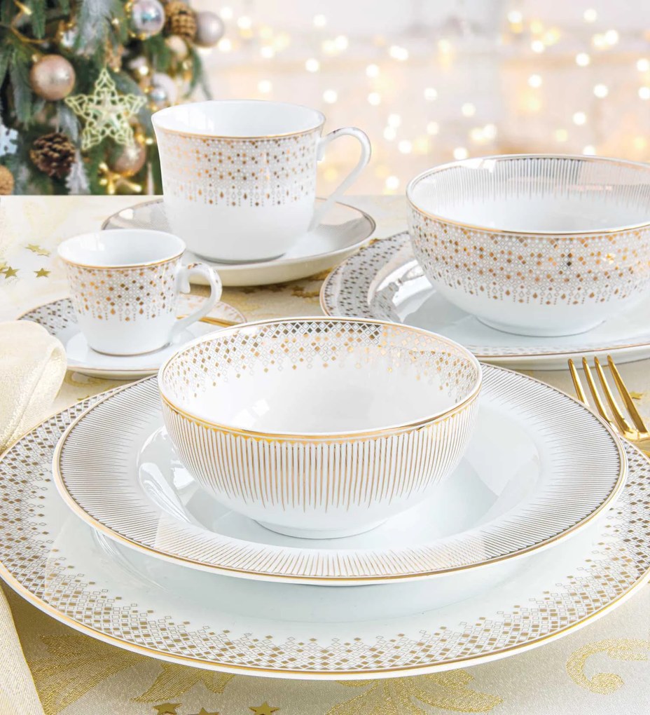 Karácsonyi porcelán lapostányér fehér arany Festive