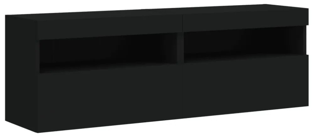 2 db fekete fali TV-szekrény LED-világítással 60x30x40 cm