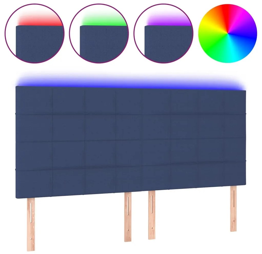 kék szövet LED-es fejtámla 180x5x118/128 cm