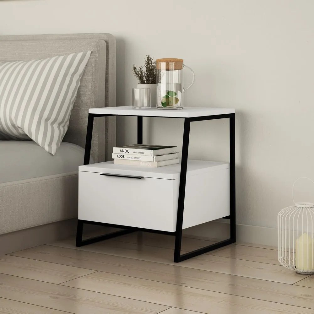 Fehér éjjeliszekrény polcokkal Pal – Kalune Design