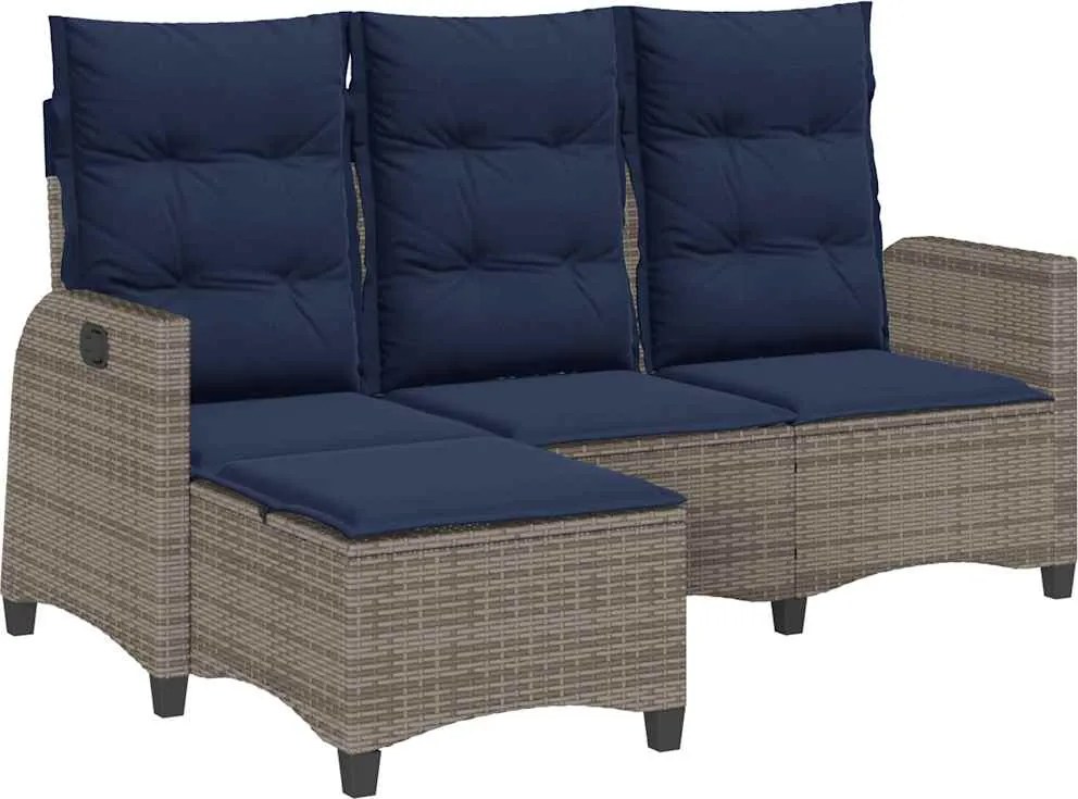 vidaXL L-alakú szürke polyrattan fekvő kerti kanapé párnákkal