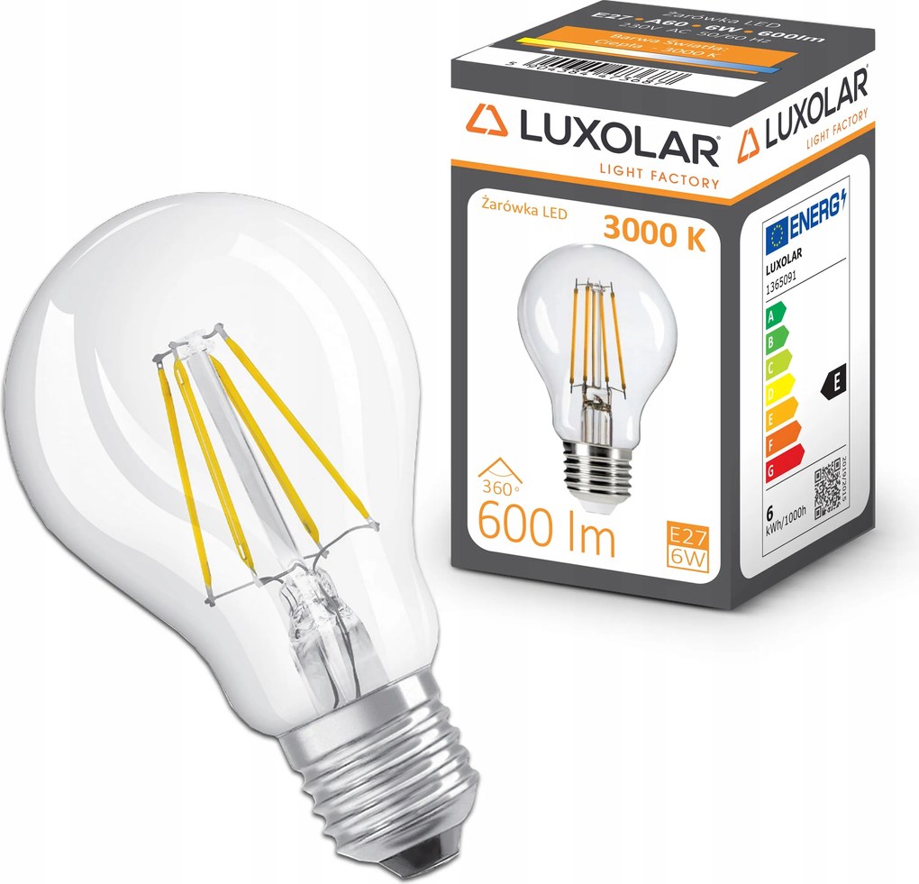 Led Izzó E27 6W Filament Edison 2700K Luxolar
