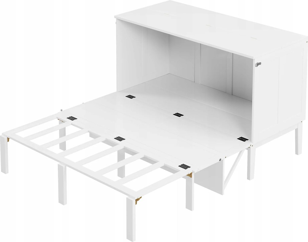 Szekrénybe rejthető ágy 140x200 cm összecsukható franciaágy fenyő ágy fehér