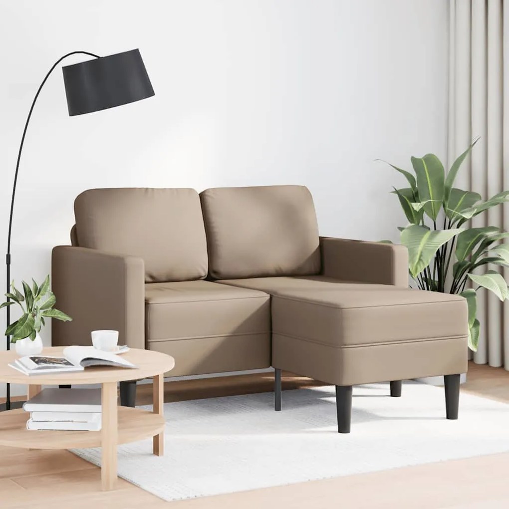 cappuccino műbőr 2 üléses kanapé L-alakú kanapéval 125 cm