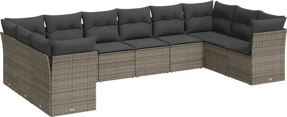 vidaXL 10 részes szürke polyrattan kerti ülőgarnitúra párnákkal