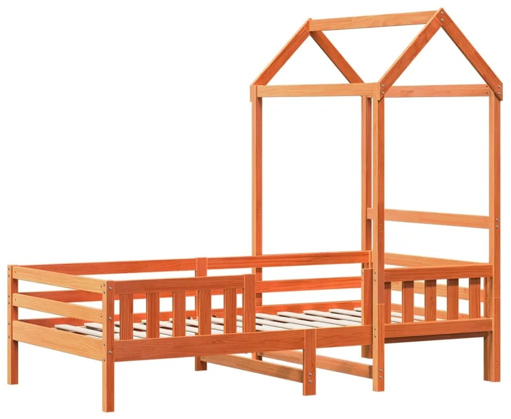viaszbarna tömör fenyőfa ágykeret tetővel 75 x 190 cm